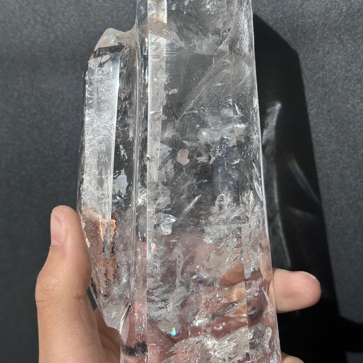 Collector Grade Brazilian Minas Clear Quartz Tower – Rainbow & God Fingerprint