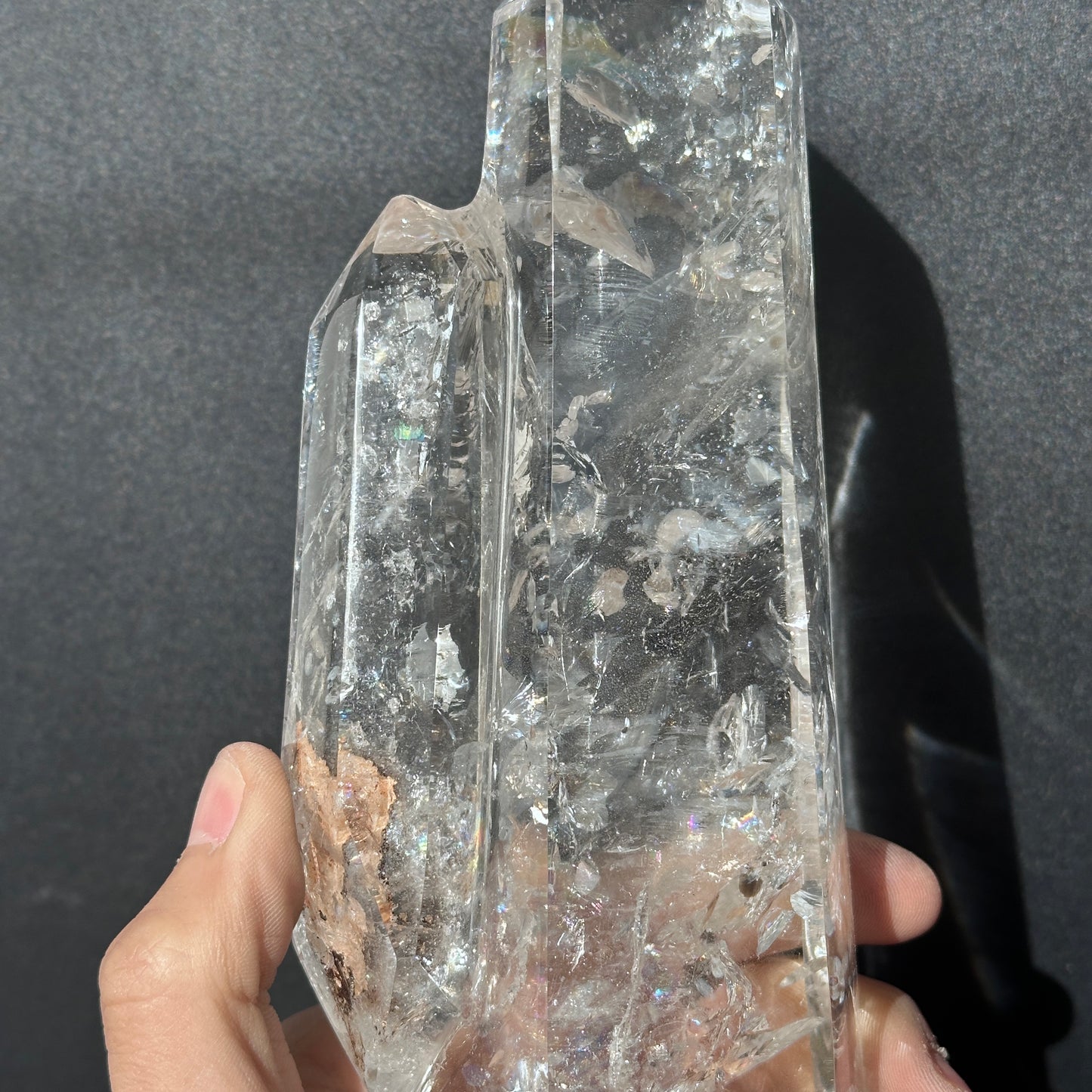 Collector Grade Brazilian Minas Clear Quartz Tower – Rainbow & God Fingerprint