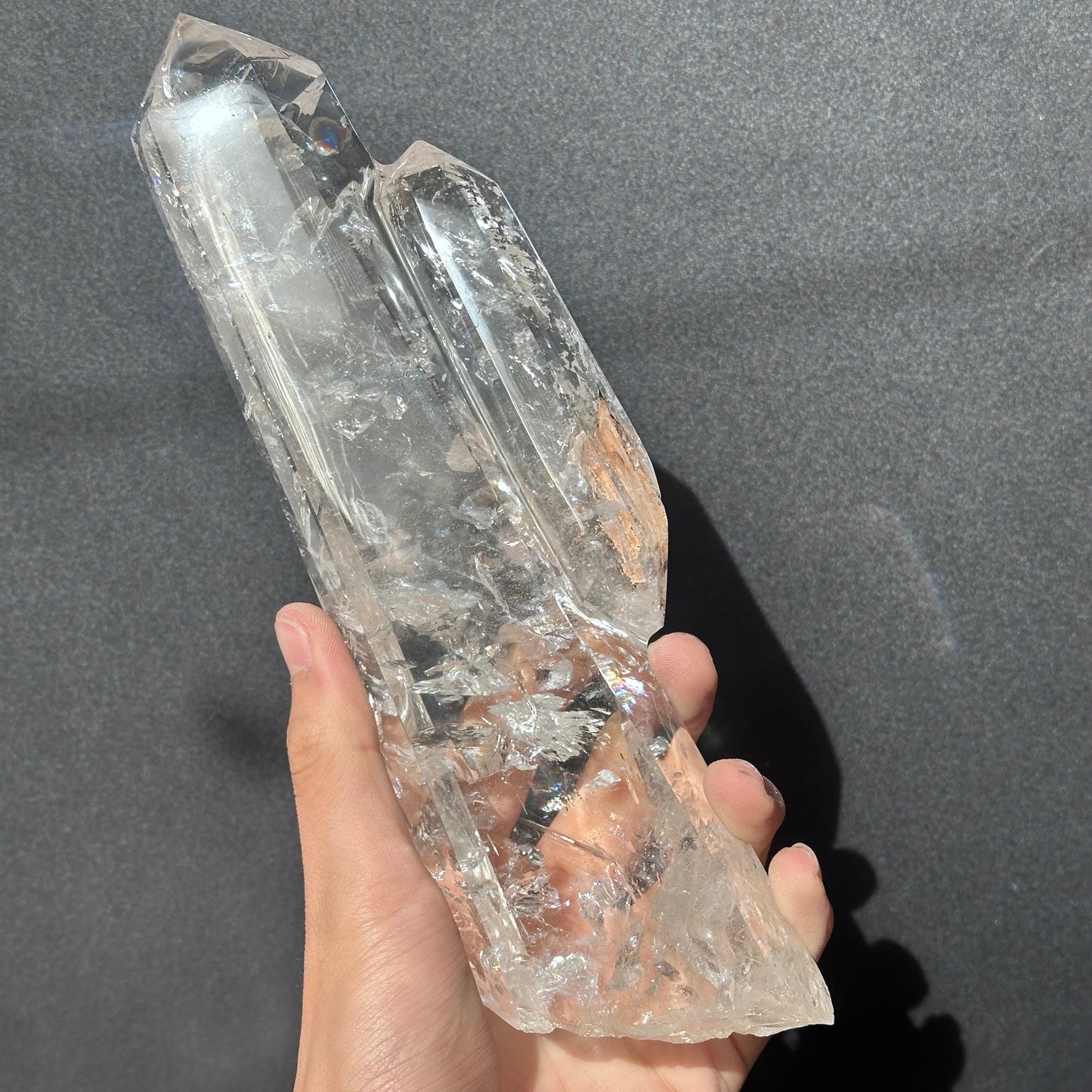 Collector Grade Brazilian Minas Clear Quartz Tower – Rainbow & God Fingerprint