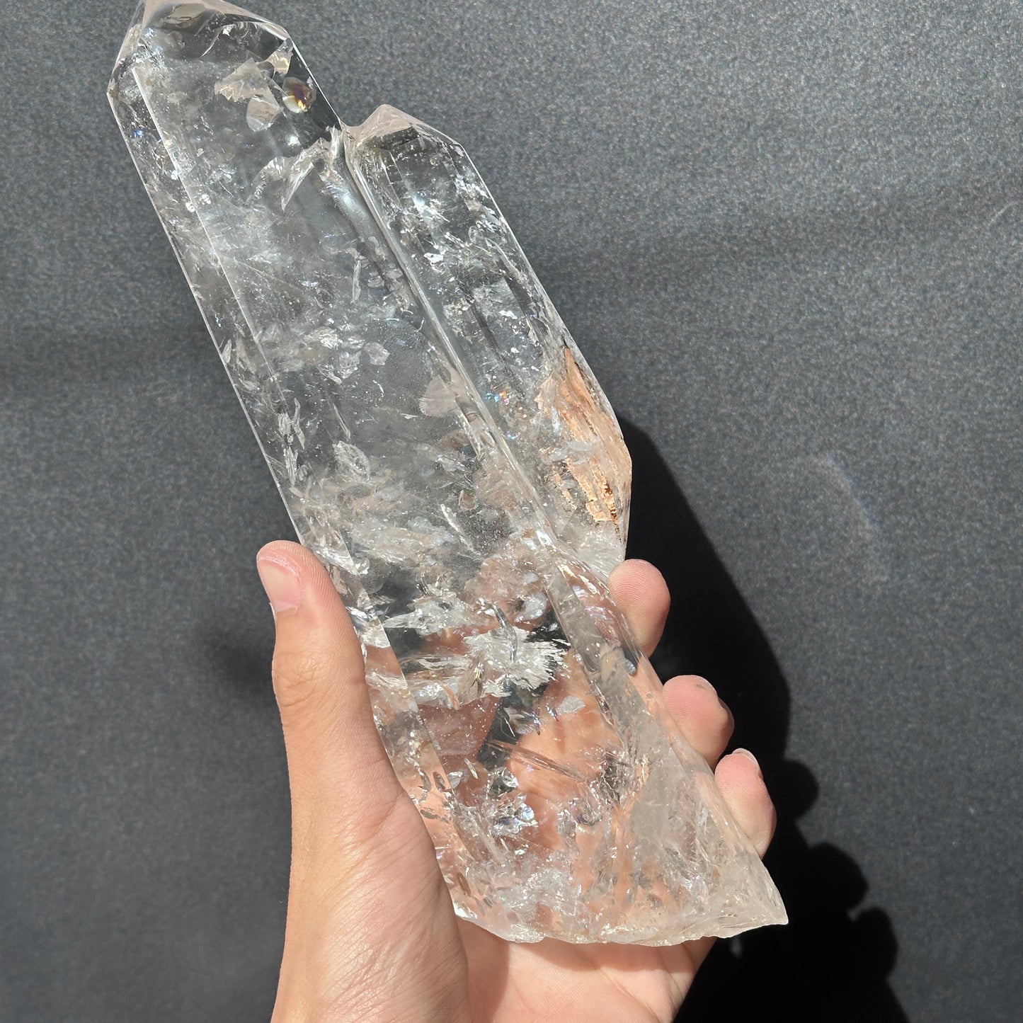 Collector Grade Brazilian Minas Clear Quartz Tower – Rainbow & God Fingerprint