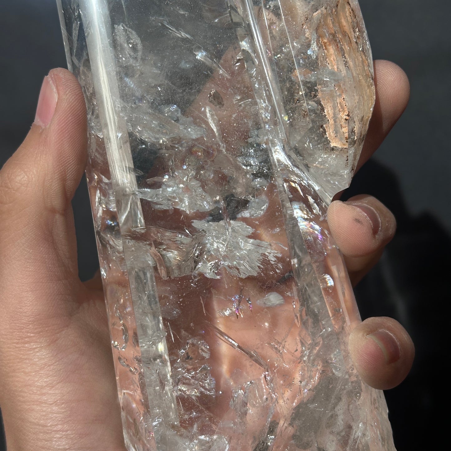 Collector Grade Brazilian Minas Clear Quartz Tower – Rainbow & God Fingerprint