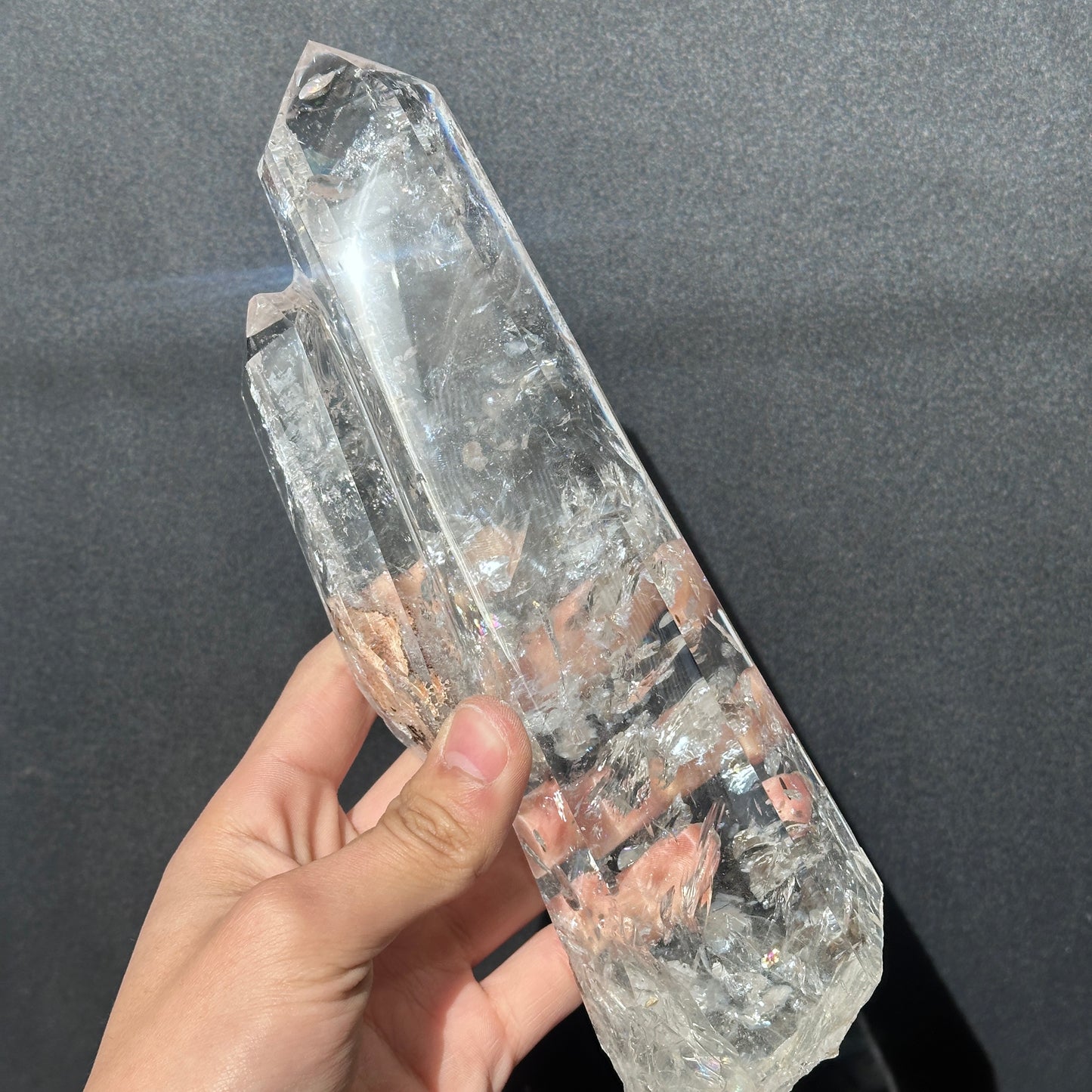 Collector Grade Brazilian Minas Clear Quartz Tower – Rainbow & God Fingerprint