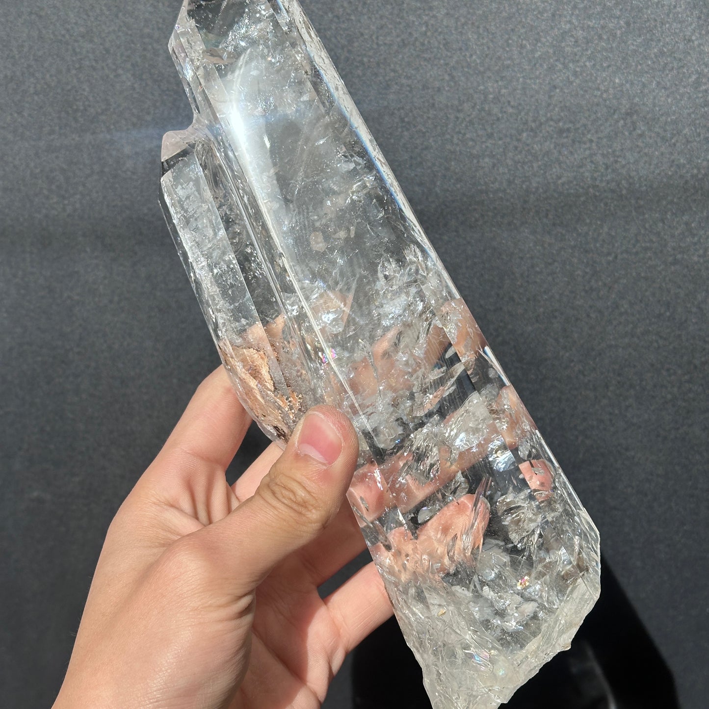 Collector Grade Brazilian Minas Clear Quartz Tower – Rainbow & God Fingerprint