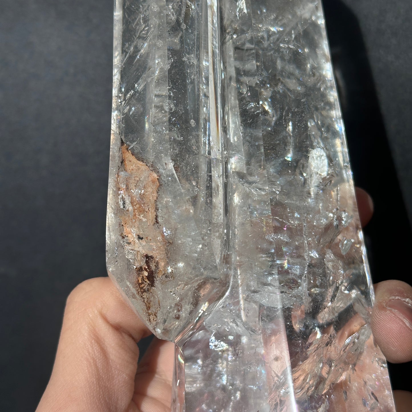 Collector Grade Brazilian Minas Clear Quartz Tower – Rainbow & God Fingerprint