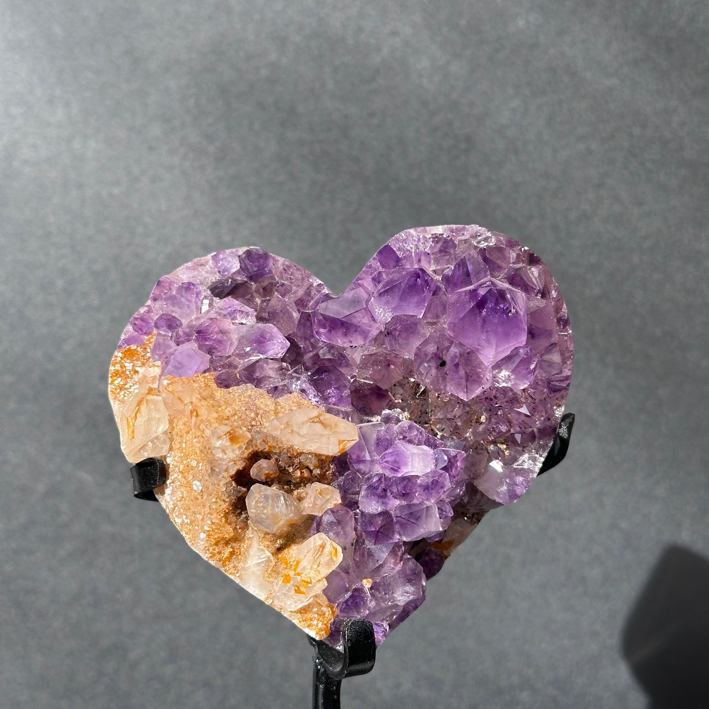 Collector Grade Brazilian Amethyst – Calcite & Titanium Quartz Coexistence, Heart Shape