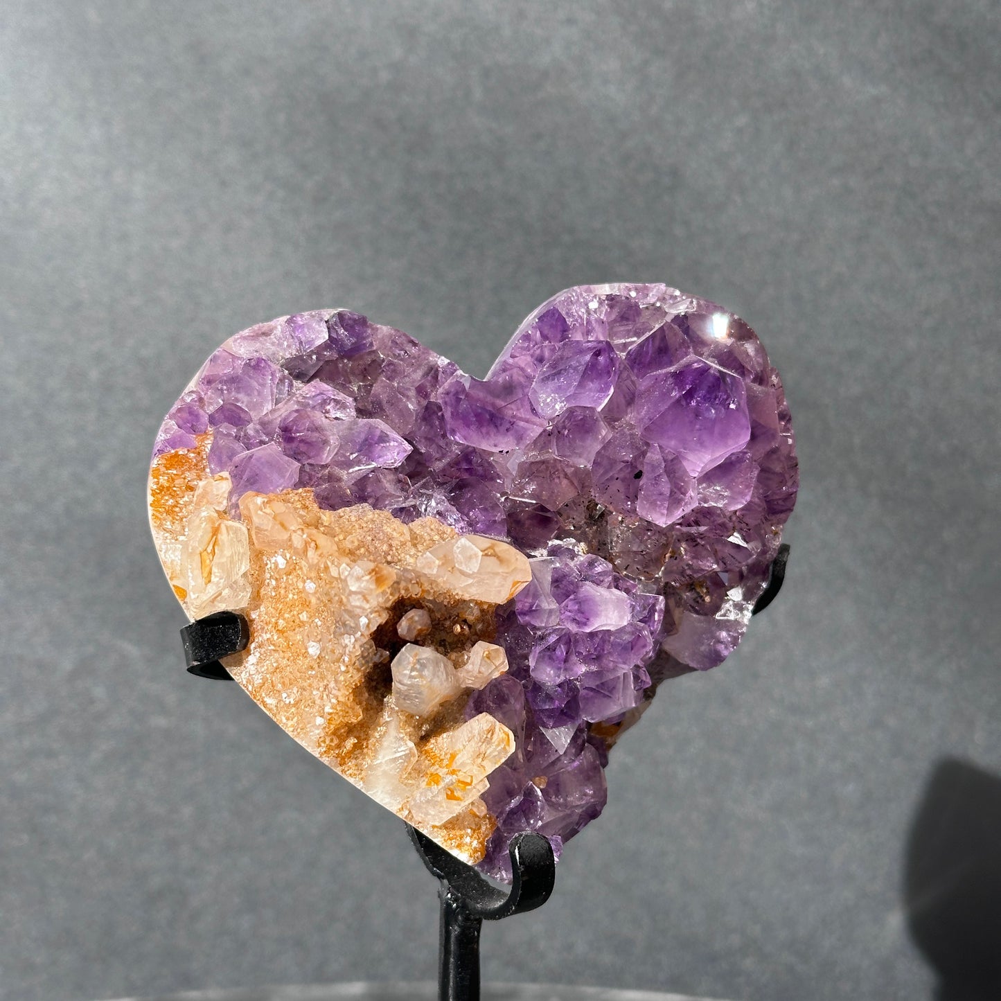Collector Grade Brazilian Amethyst – Calcite & Titanium Quartz Coexistence, Heart Shape