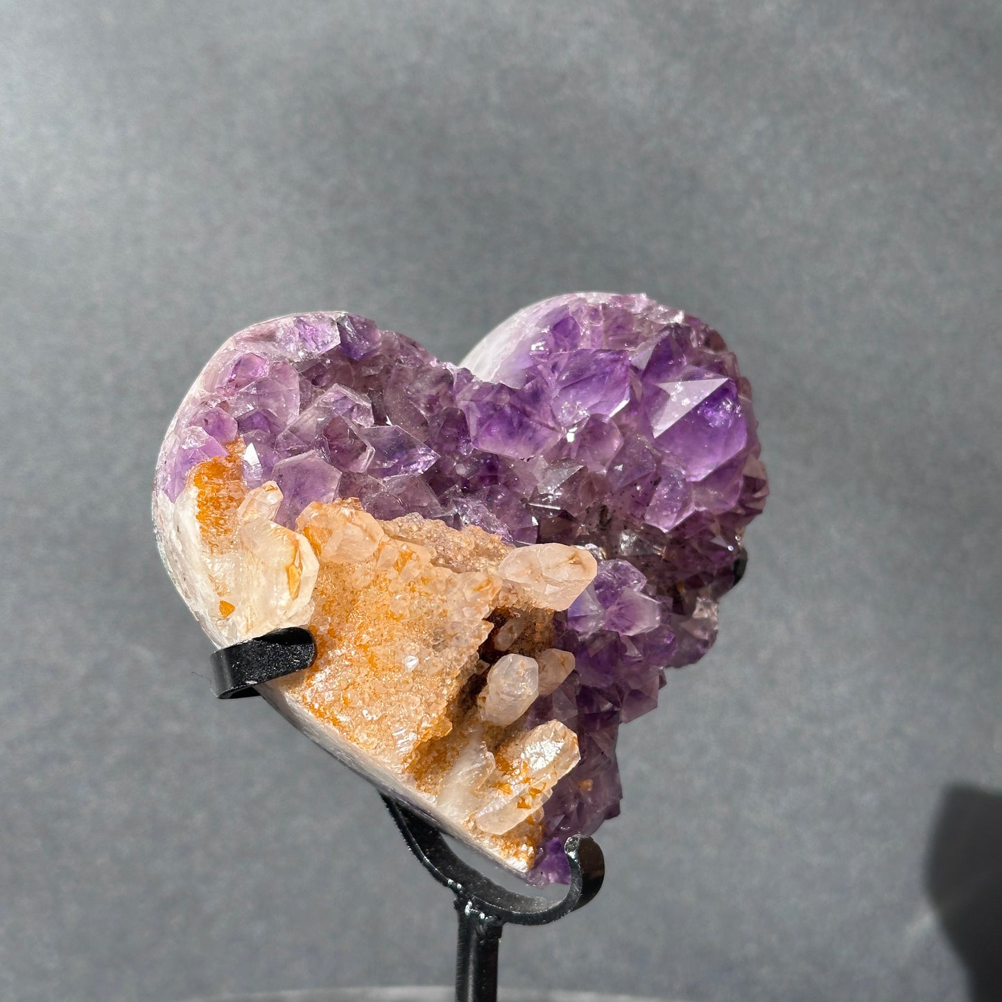 Collector Grade Brazilian Amethyst – Calcite & Titanium Quartz Coexistence, Heart Shape