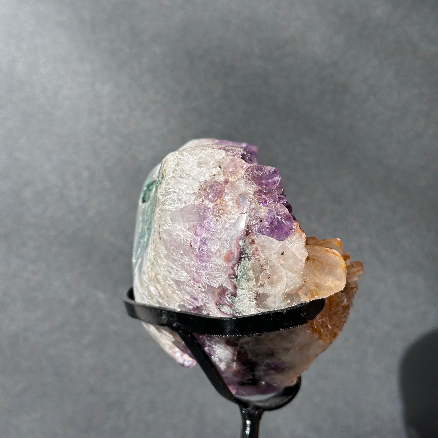 Collector Grade Brazilian Amethyst – Calcite & Titanium Quartz Coexistence, Heart Shape