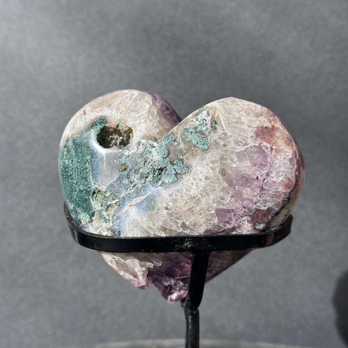 Collector Grade Brazilian Amethyst – Calcite & Titanium Quartz Coexistence, Heart Shape