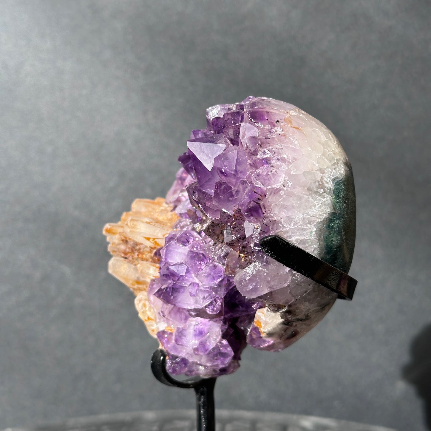 Collector Grade Brazilian Amethyst – Calcite & Titanium Quartz Coexistence, Heart Shape