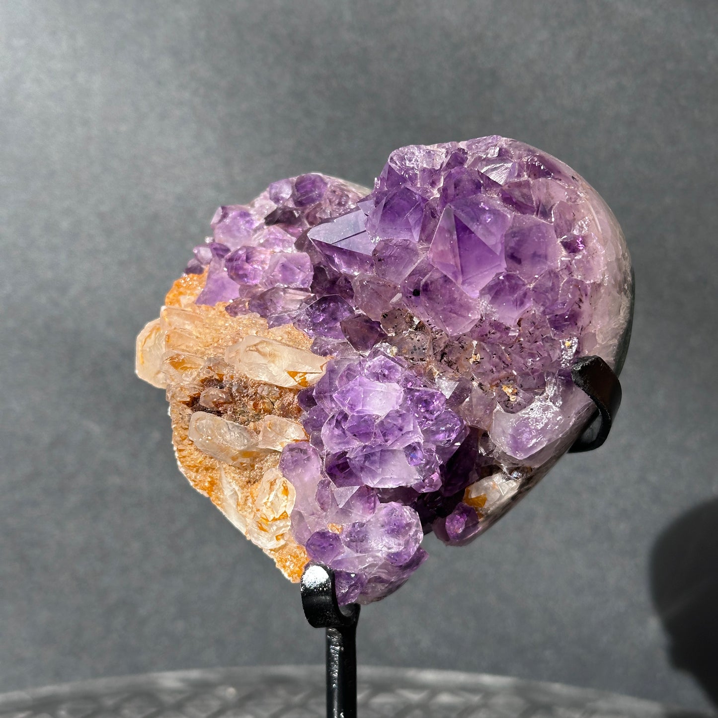 Collector Grade Brazilian Amethyst – Calcite & Titanium Quartz Coexistence, Heart Shape