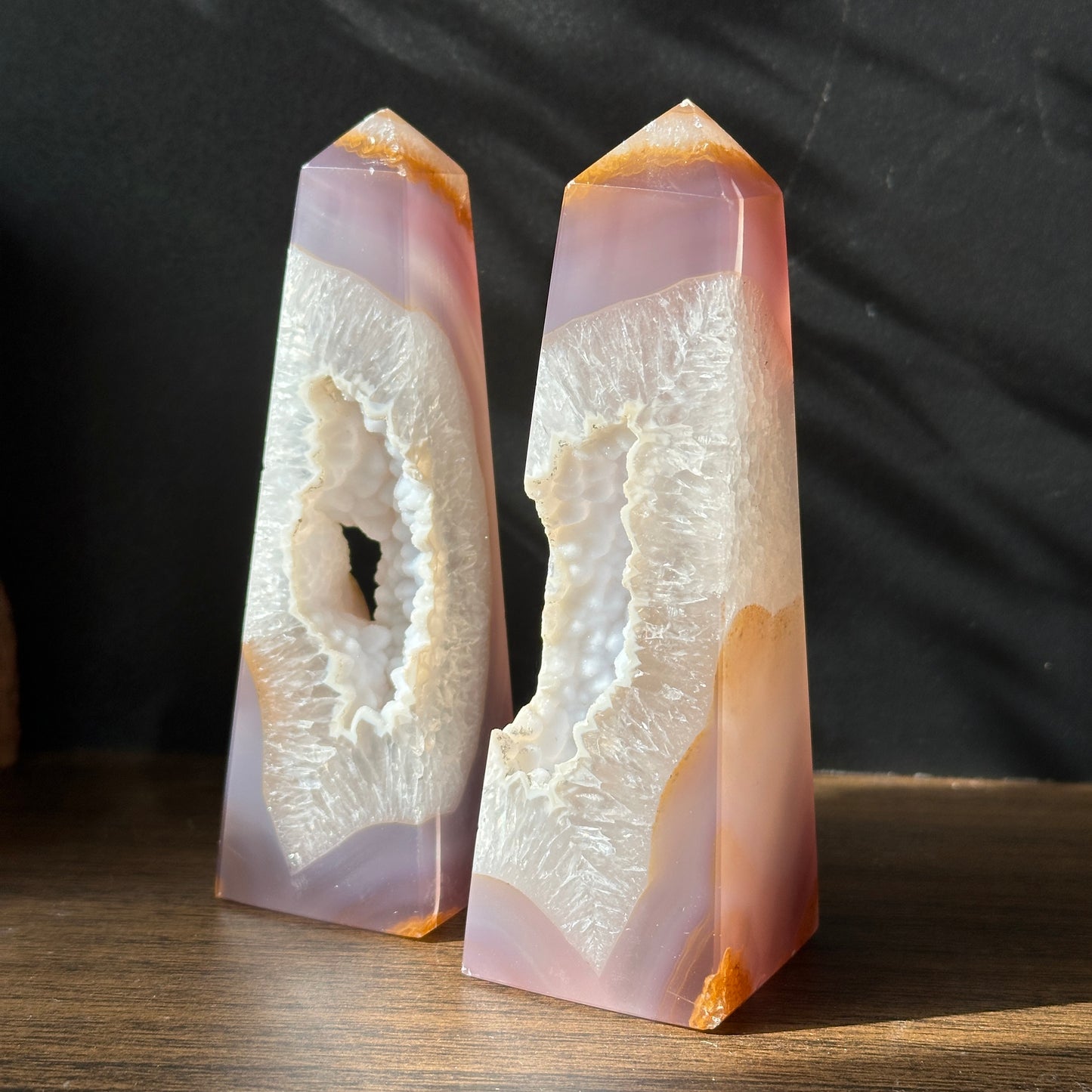Brazilian Milky White Sugar Agate Crystal Towers – Triangle Shape (Set of 2)