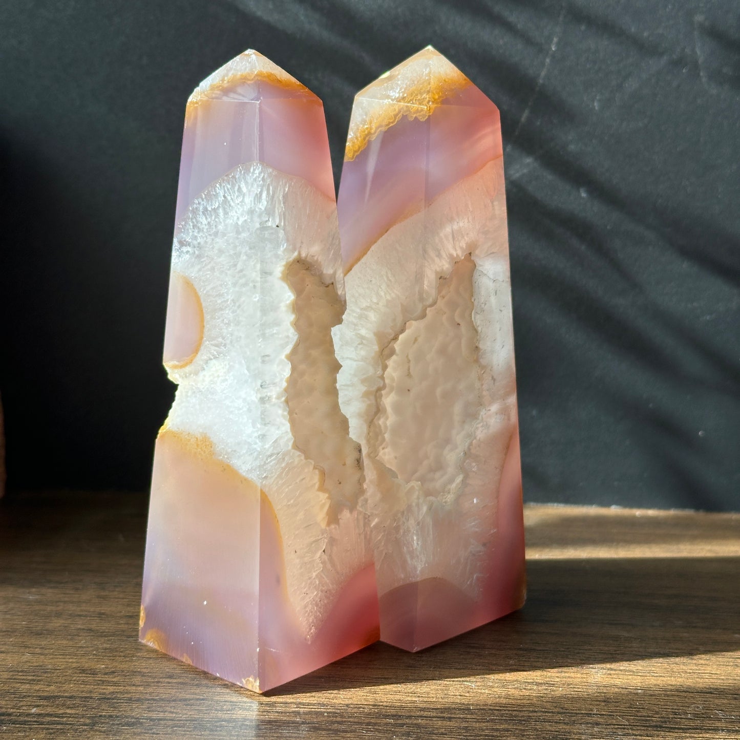 Brazilian Milky White Sugar Agate Crystal Towers – Triangle Shape (Set of 2)