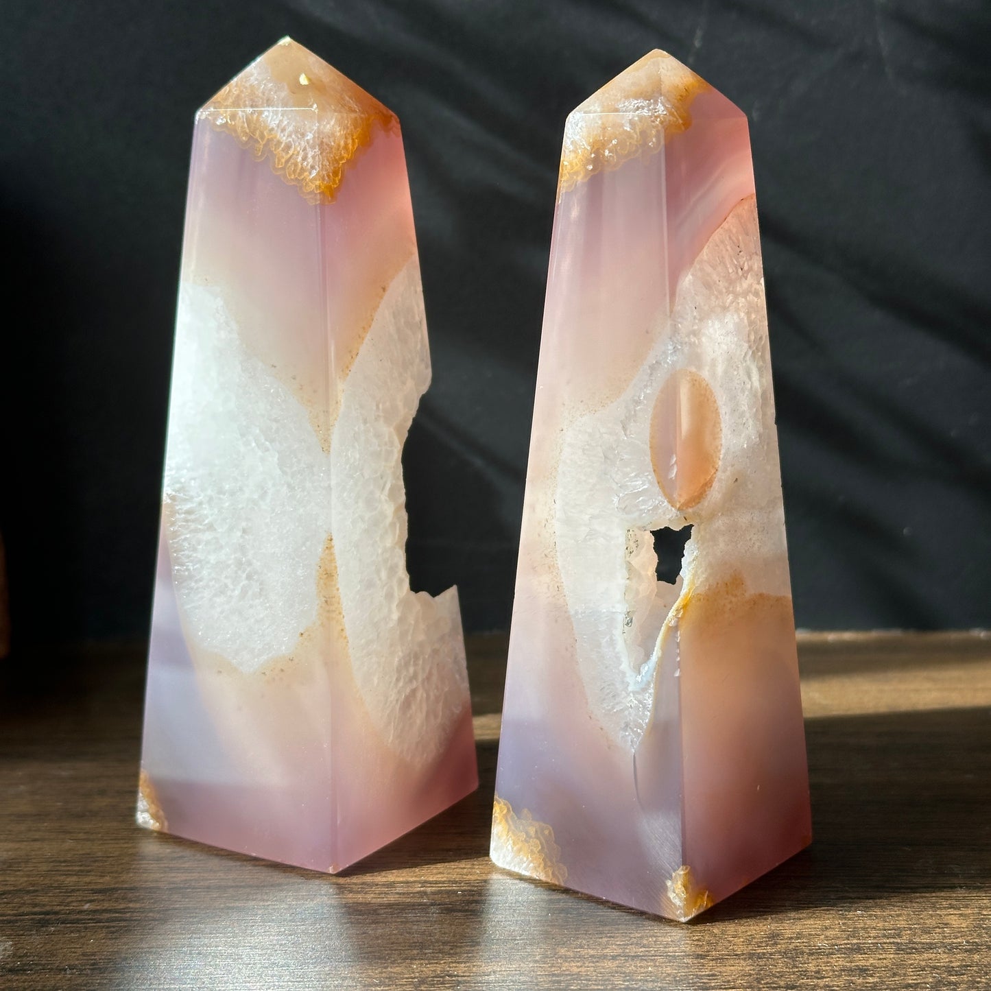 Brazilian Milky White Sugar Agate Crystal Towers – Triangle Shape (Set of 2)
