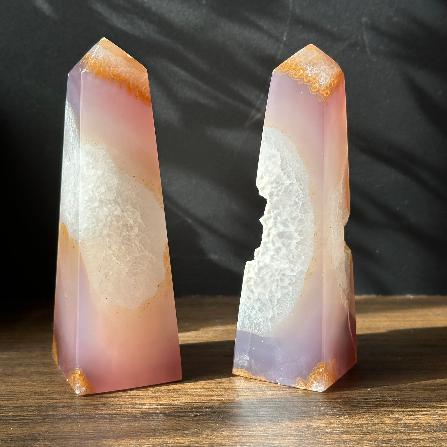 Brazilian Milky White Sugar Agate Crystal Towers – Triangle Shape (Set of 2)