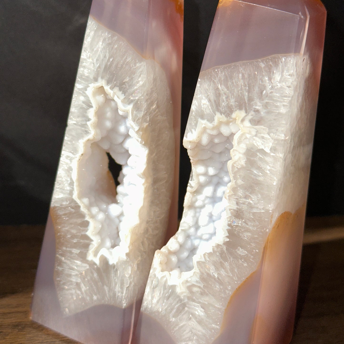 Brazilian Milky White Sugar Agate Crystal Towers – Triangle Shape (Set of 2)