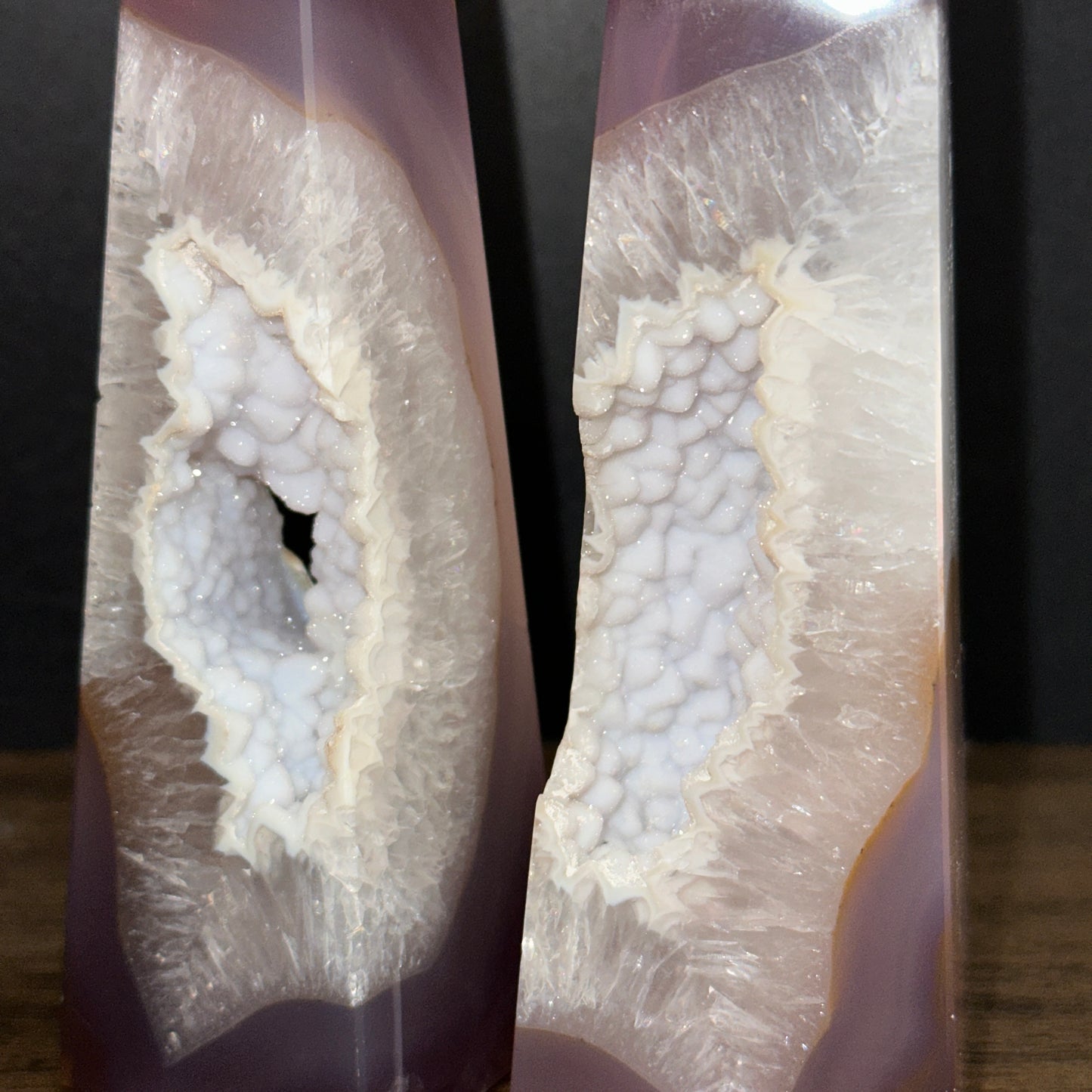 Brazilian Milky White Sugar Agate Crystal Towers – Triangle Shape (Set of 2)