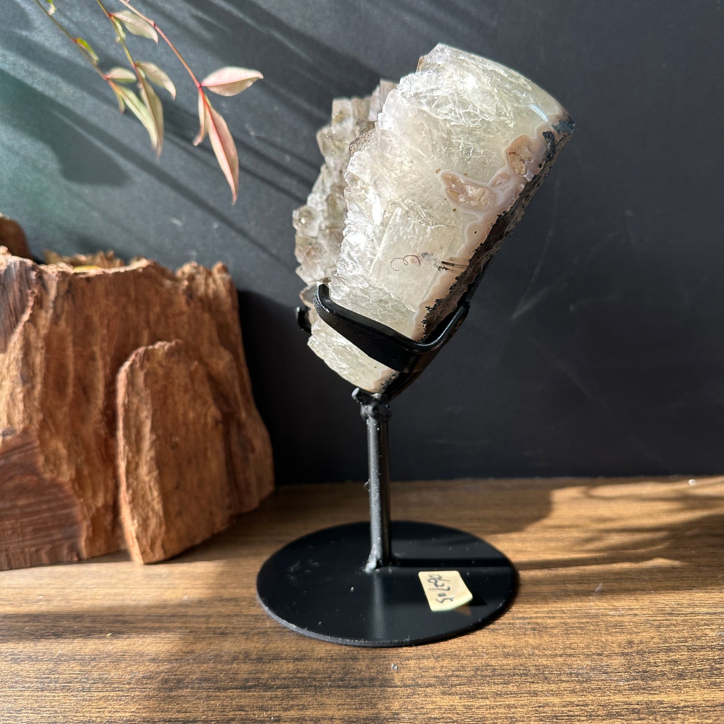 Brazilian Green Quartz & Black Tourmaline Coexisting Crystal Heart with Base