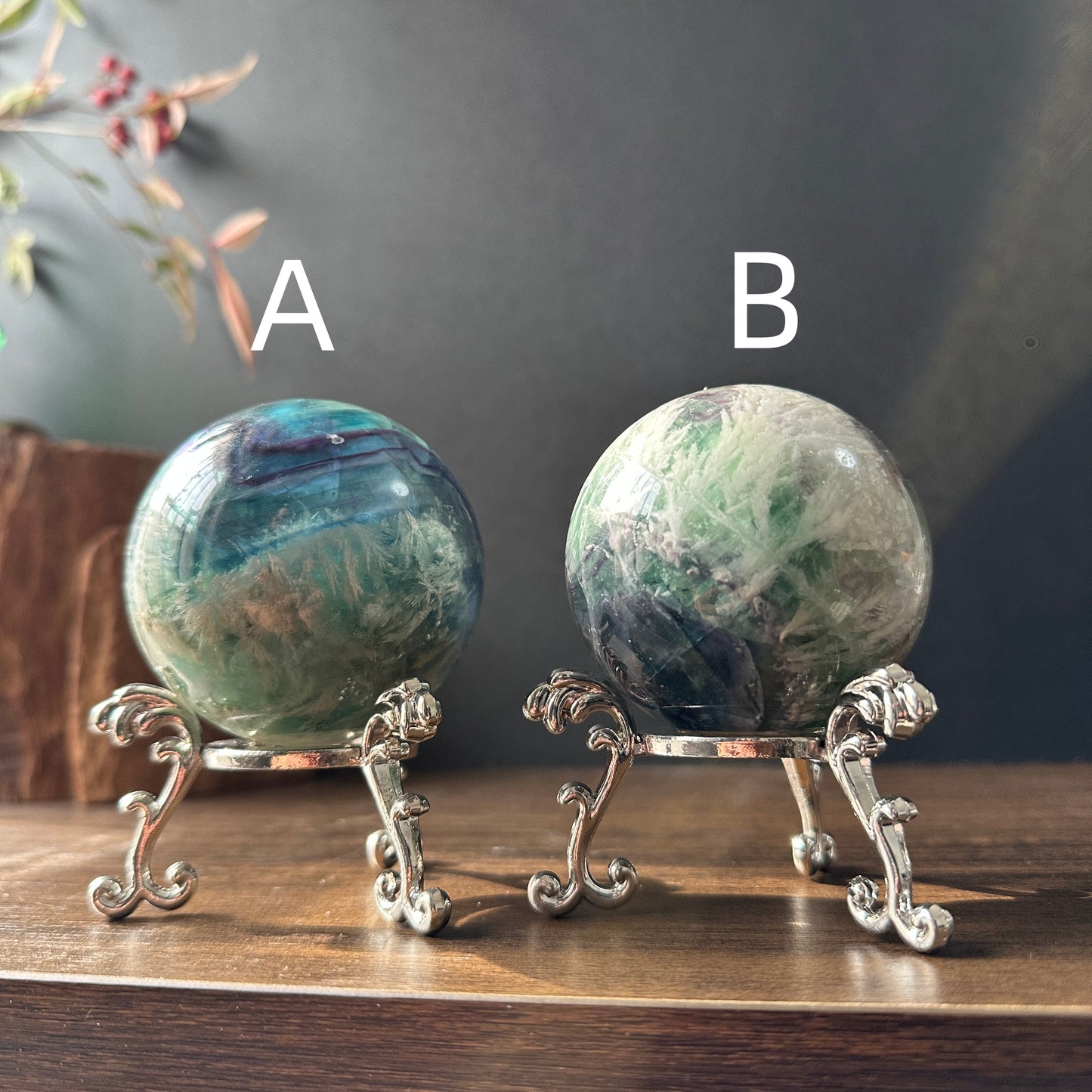 Natural Feather Fluorite Crystal Sphere | One of a Kind Decor Stone