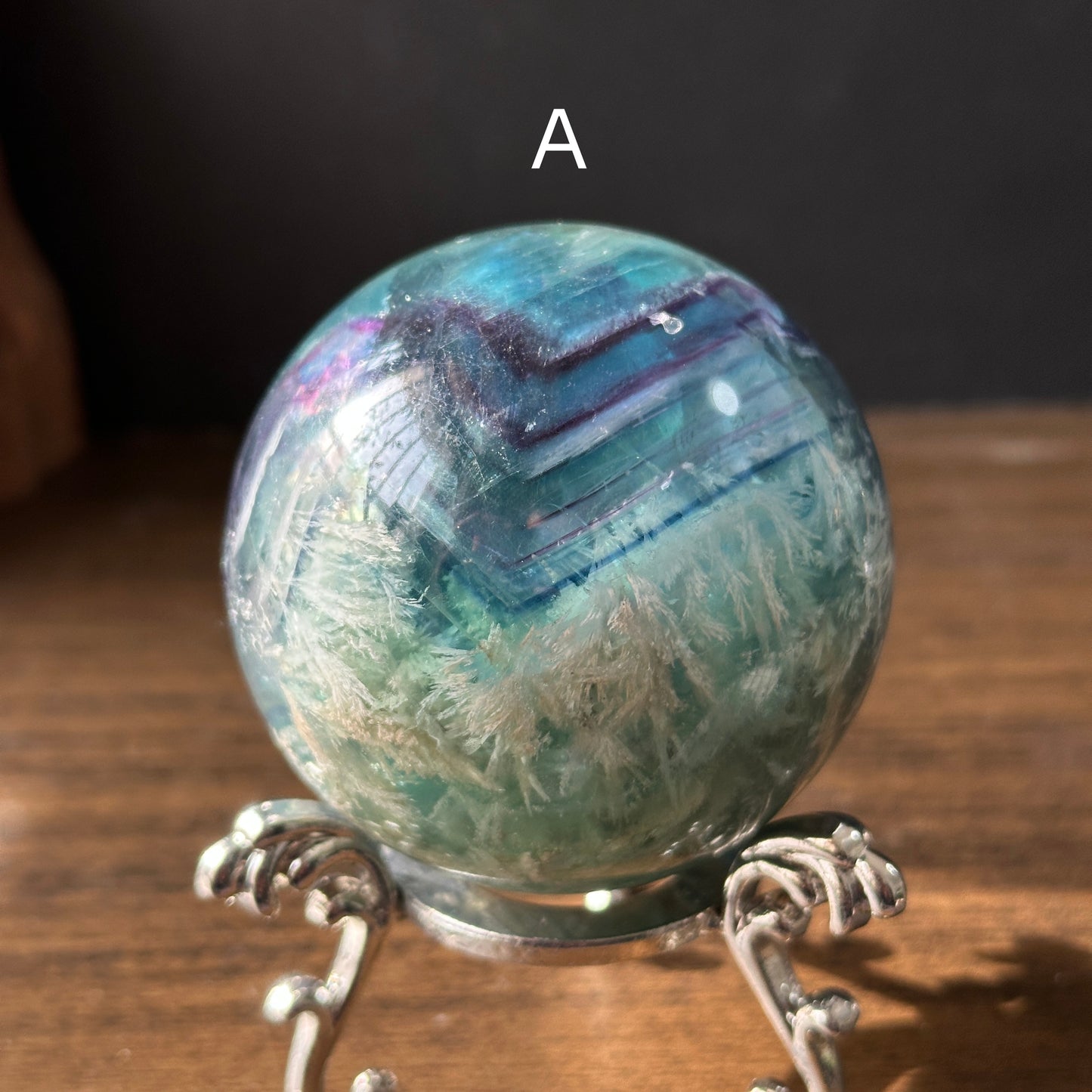 Natural Feather Fluorite Crystal Sphere | One of a Kind Decor Stone
