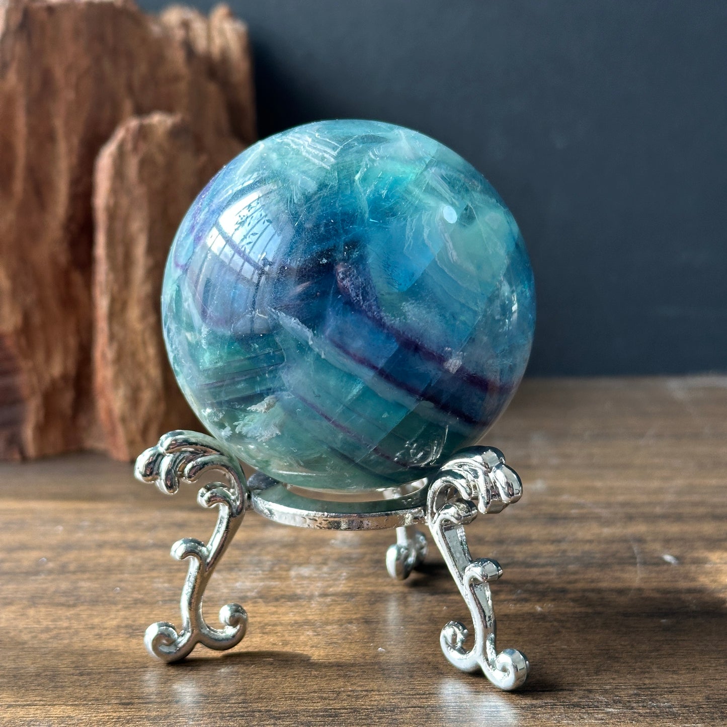 Natural Feather Fluorite Crystal Sphere | One of a Kind Decor Stone