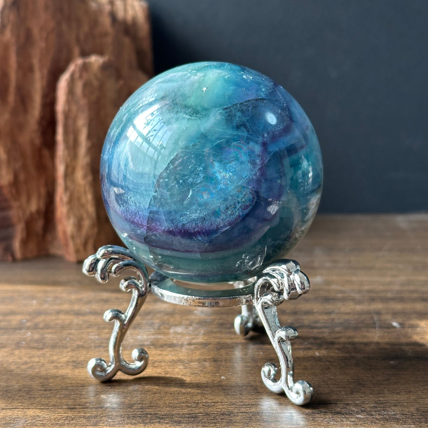 Natural Feather Fluorite Crystal Sphere | One of a Kind Decor Stone