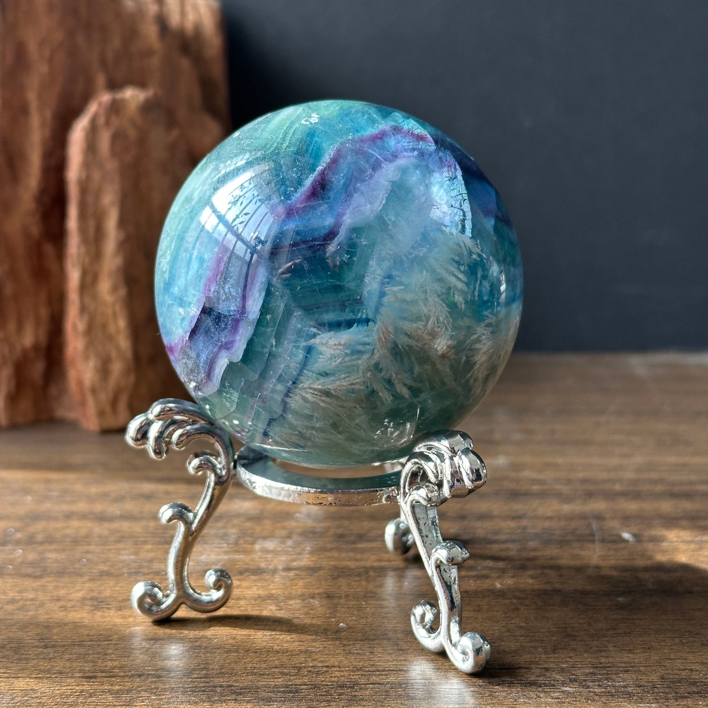 Natural Feather Fluorite Crystal Sphere | One of a Kind Decor Stone