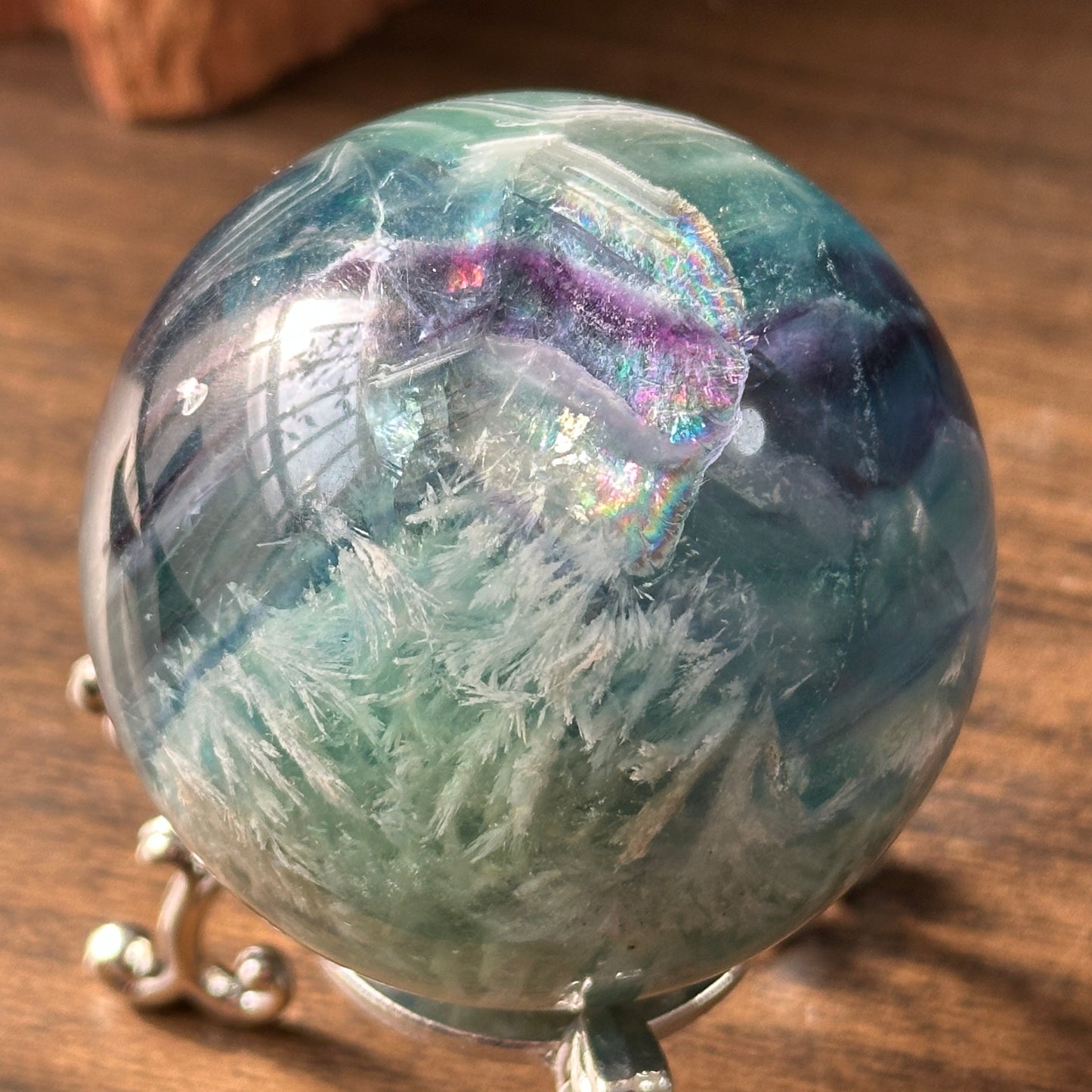 Natural Feather Fluorite Crystal Sphere | One of a Kind Decor Stone