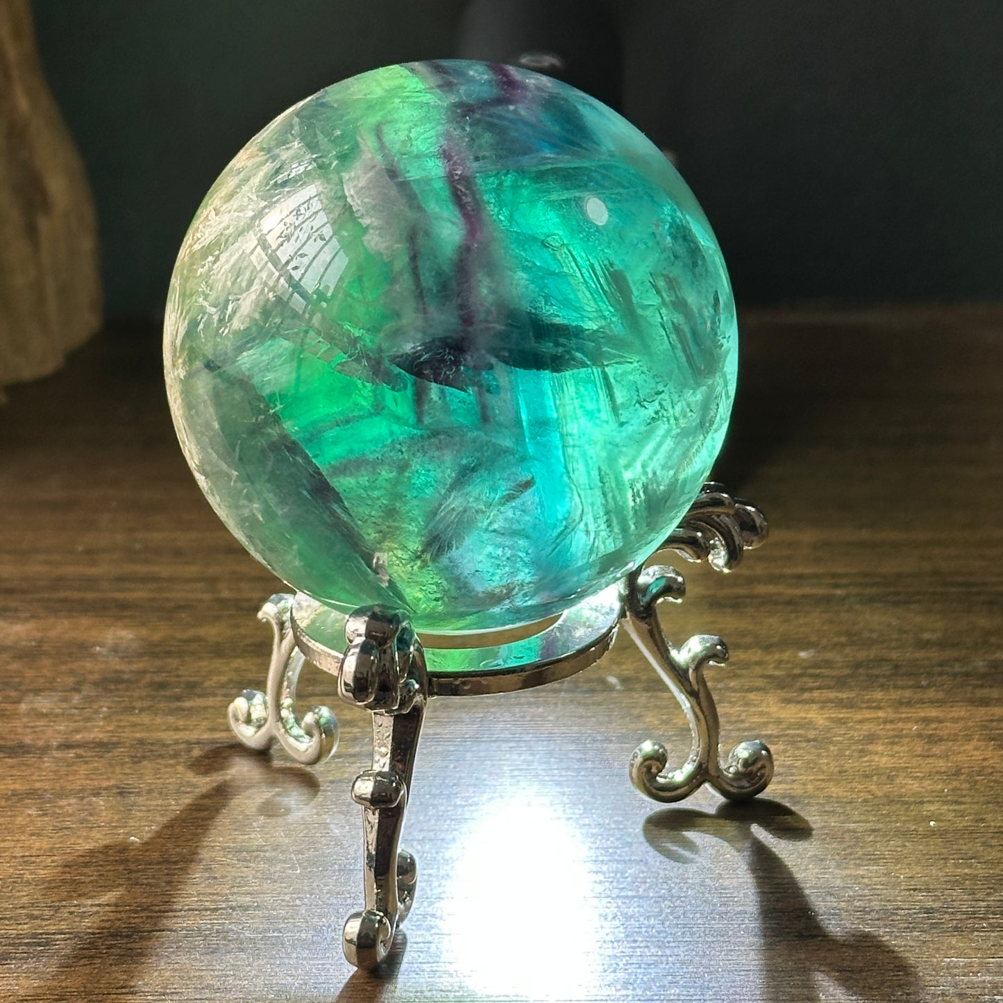 Natural Feather Fluorite Crystal Sphere | One of a Kind Decor Stone