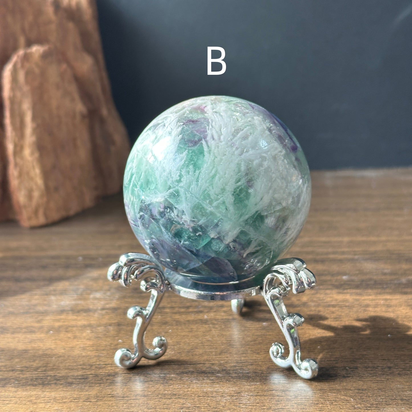 Natural Feather Fluorite Crystal Sphere | One of a Kind Decor Stone