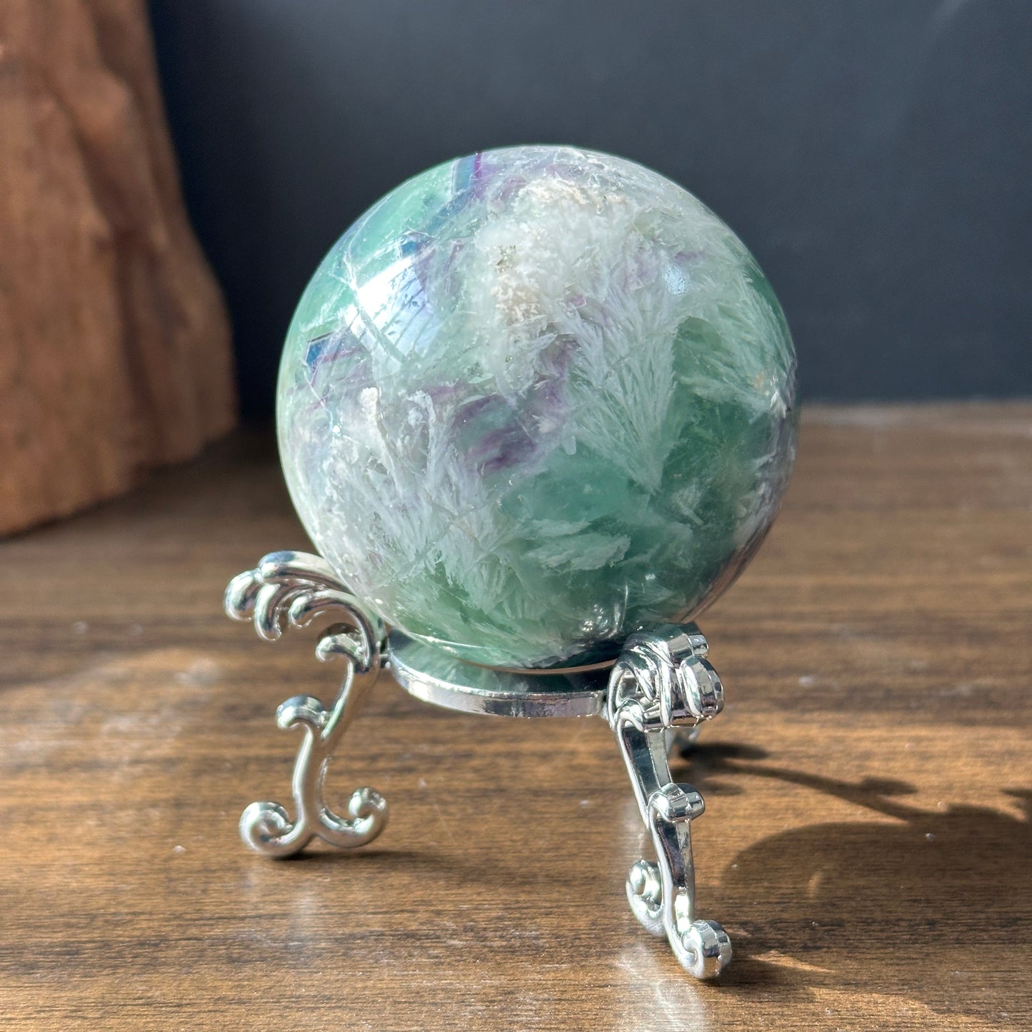 Natural Feather Fluorite Crystal Sphere | One of a Kind Decor Stone