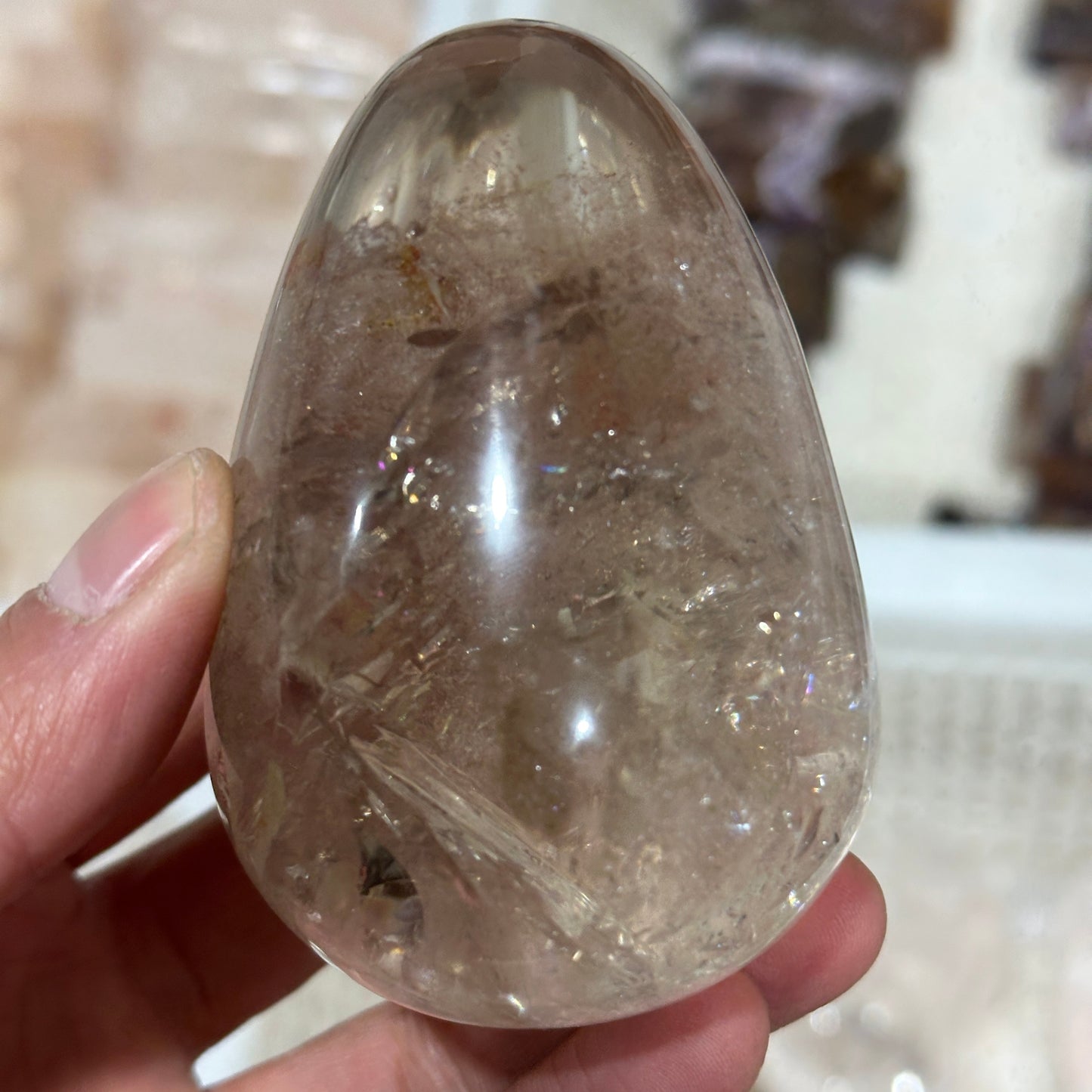 Natural White Quartz Egg Shape Crystal Decor Object