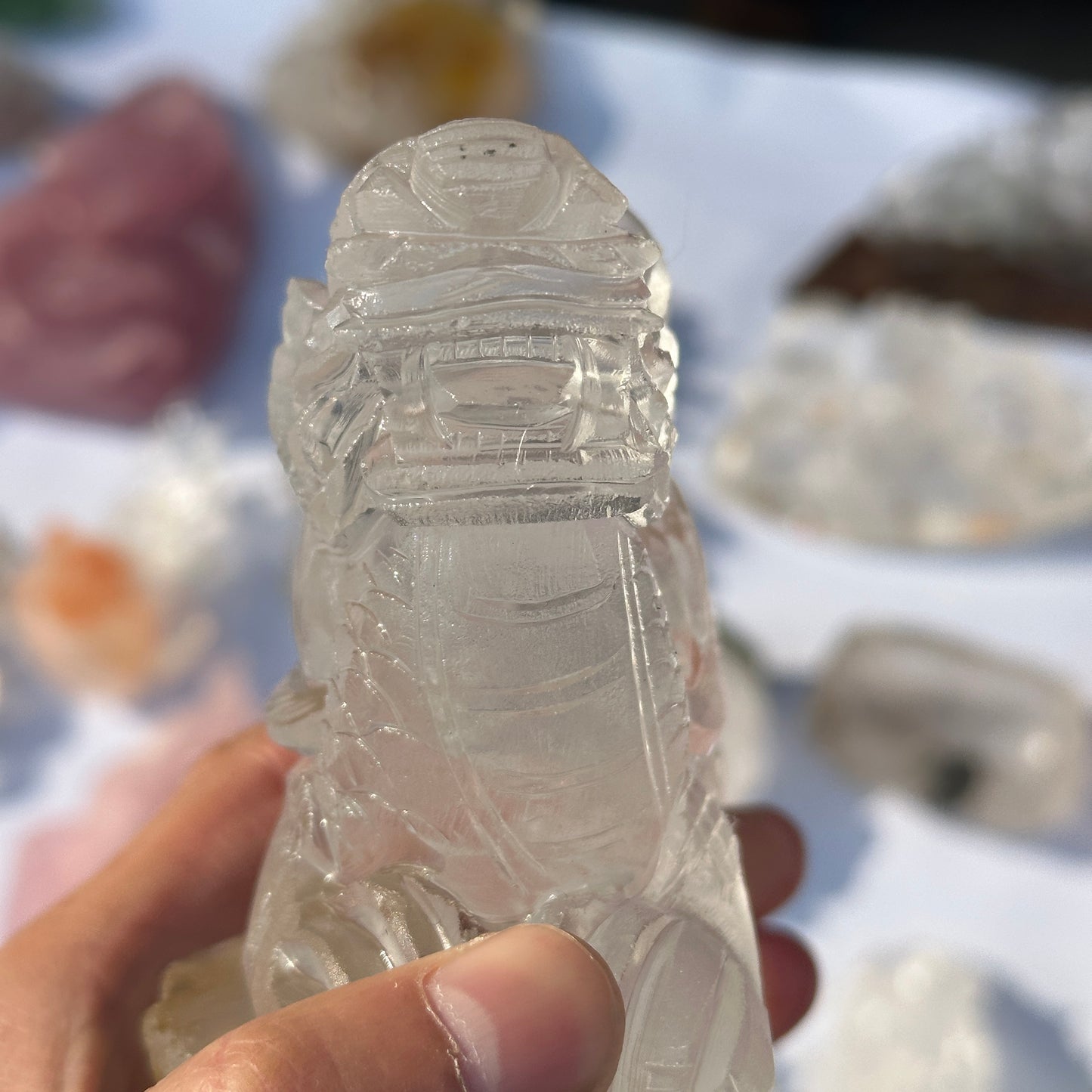 Natural White Quartz Dragon Turtle Crystal Decor Object with Rainbow