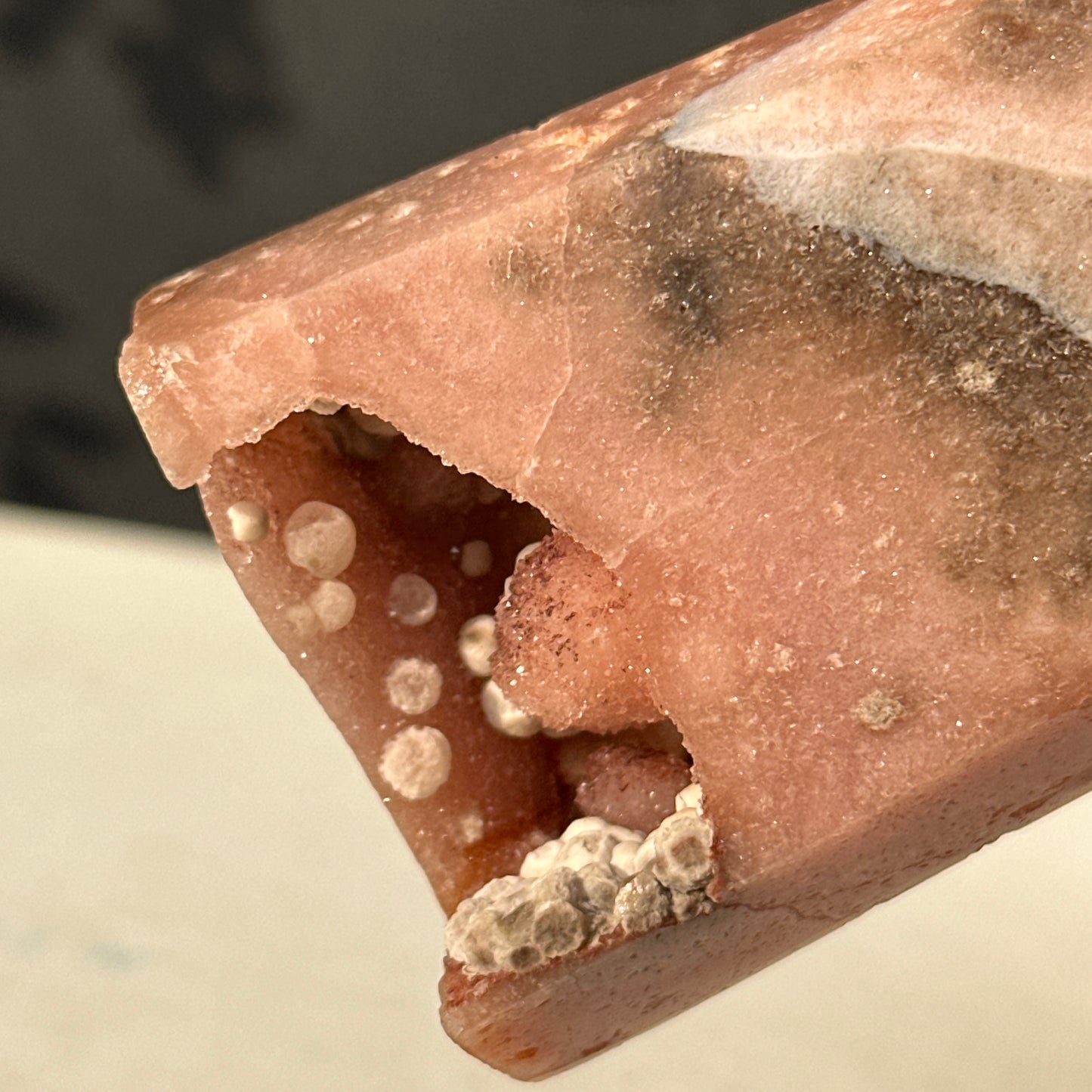 Brazilian Pink Amethyst Crystal Geode Natural Stone Decor Object