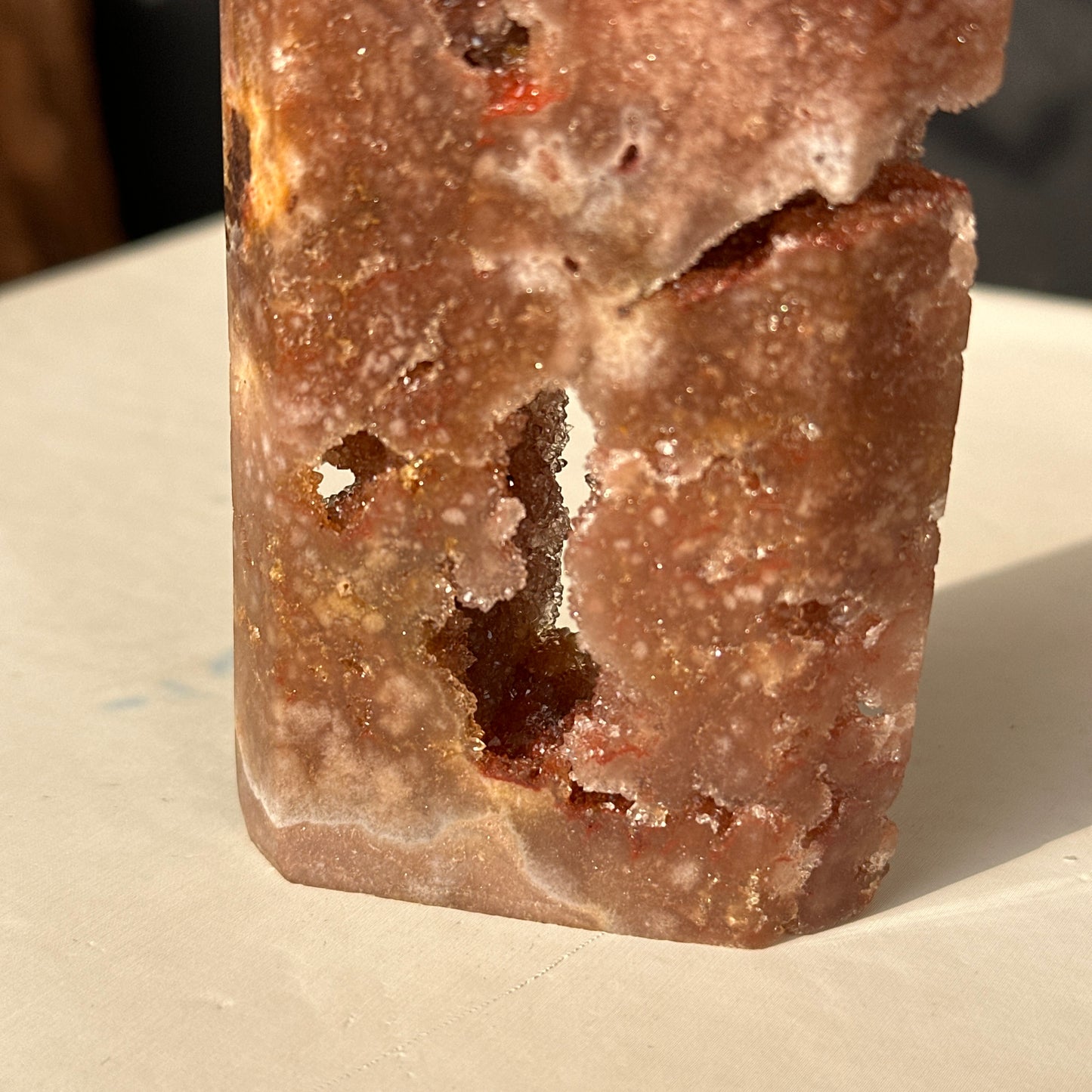 Brazilian Pink Amethyst Crystal Geode Natural Stone Decor Object