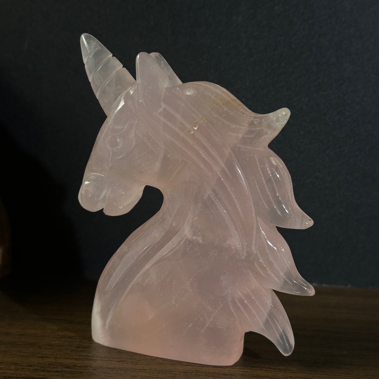 Natural Rose Quartz Unicorn Carving Display Stone One of a Kind