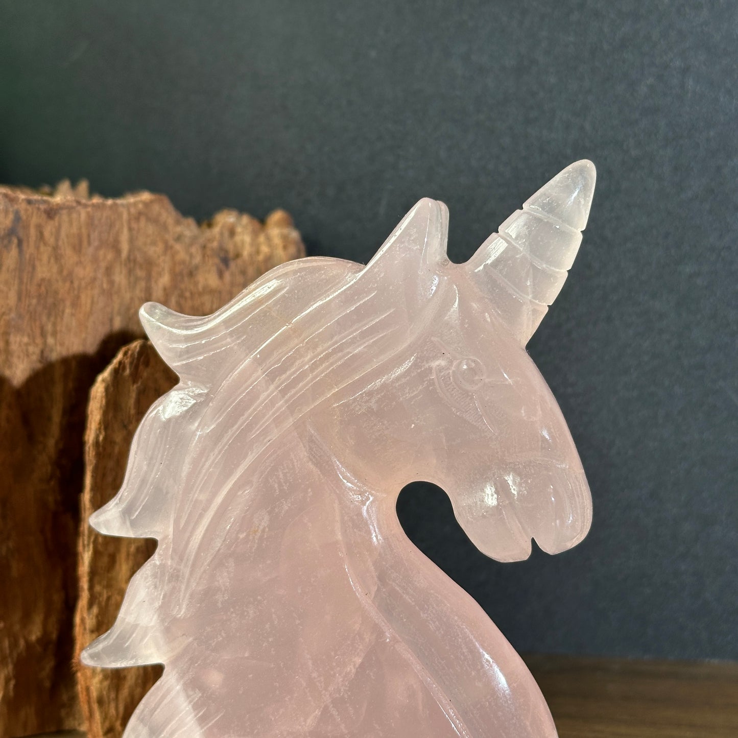 Natural Rose Quartz Unicorn Carving Display Stone One of a Kind