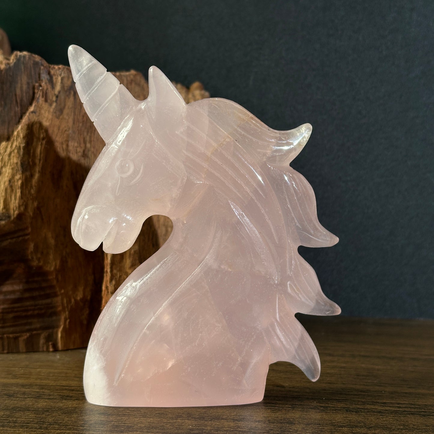 Natural Rose Quartz Unicorn Carving Display Stone One of a Kind
