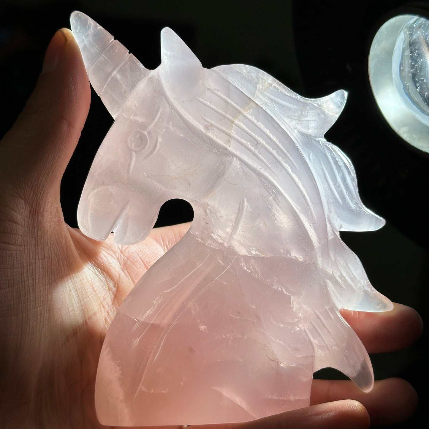 Natural Rose Quartz Unicorn Carving Display Stone One of a Kind