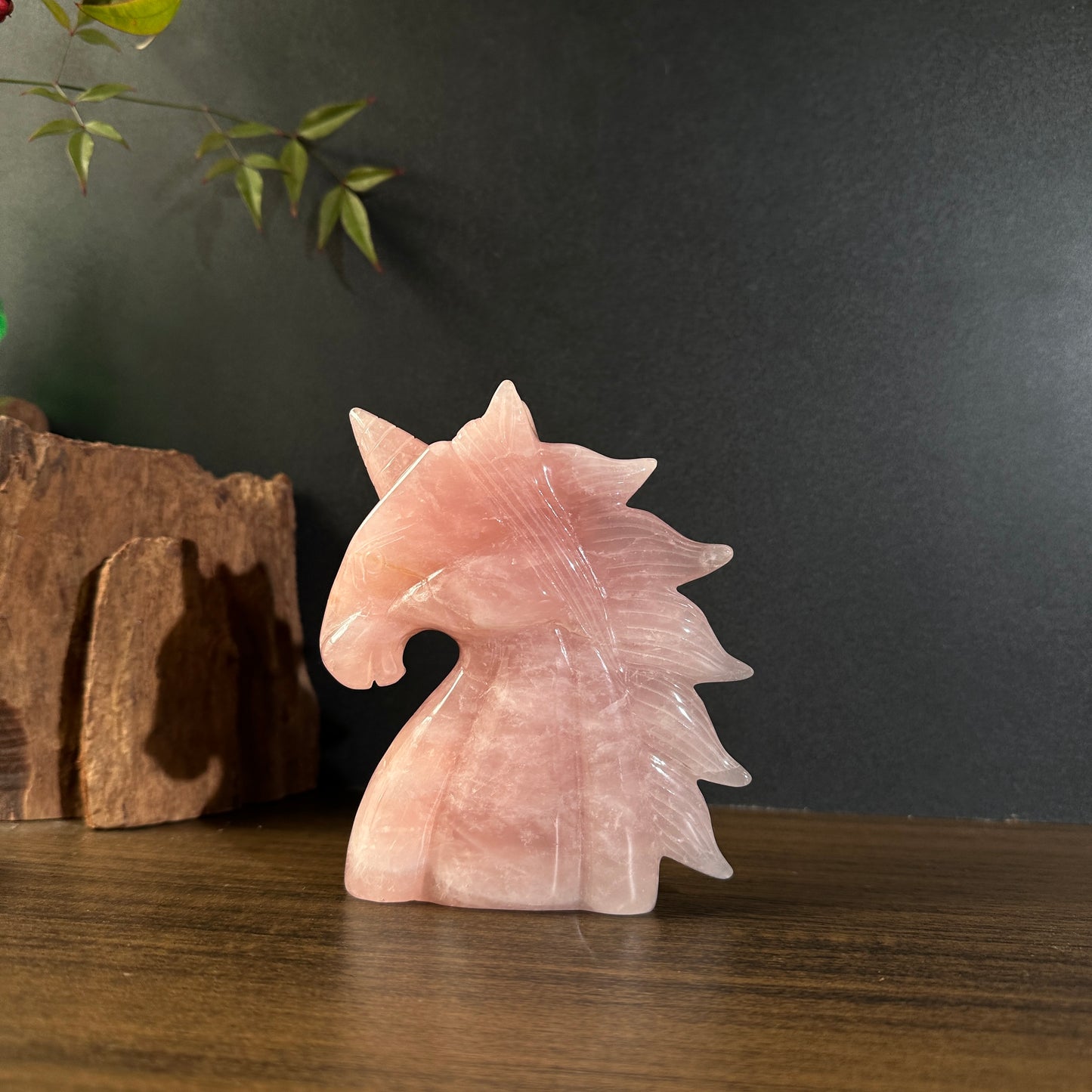 Natural Rose Quartz Unicorn Carving Display Stone One of a Kind