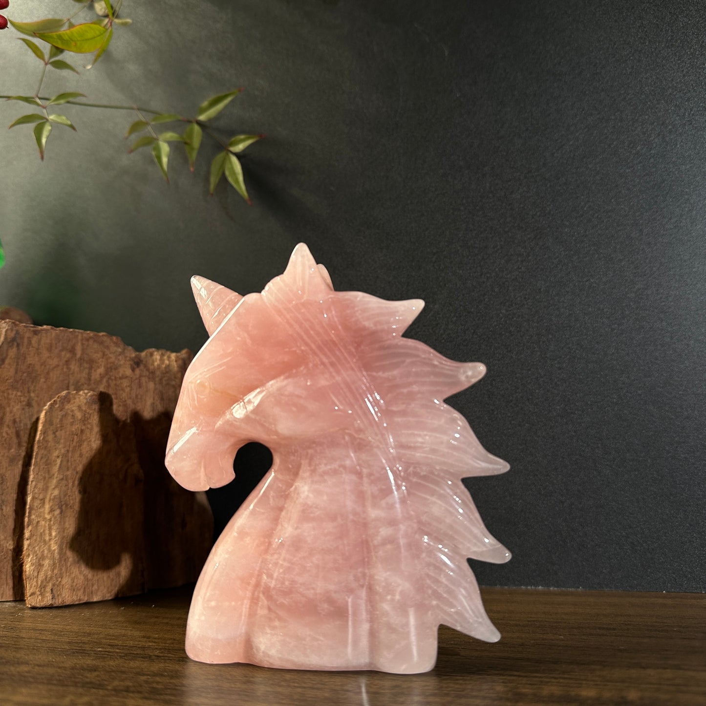 Natural Rose Quartz Unicorn Carving Display Stone One of a Kind