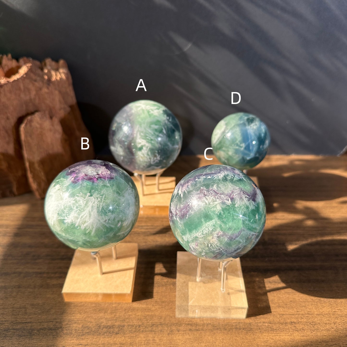 Natural Feather Fluorite Sphere Crystal Ball One of a Kind Display Stone