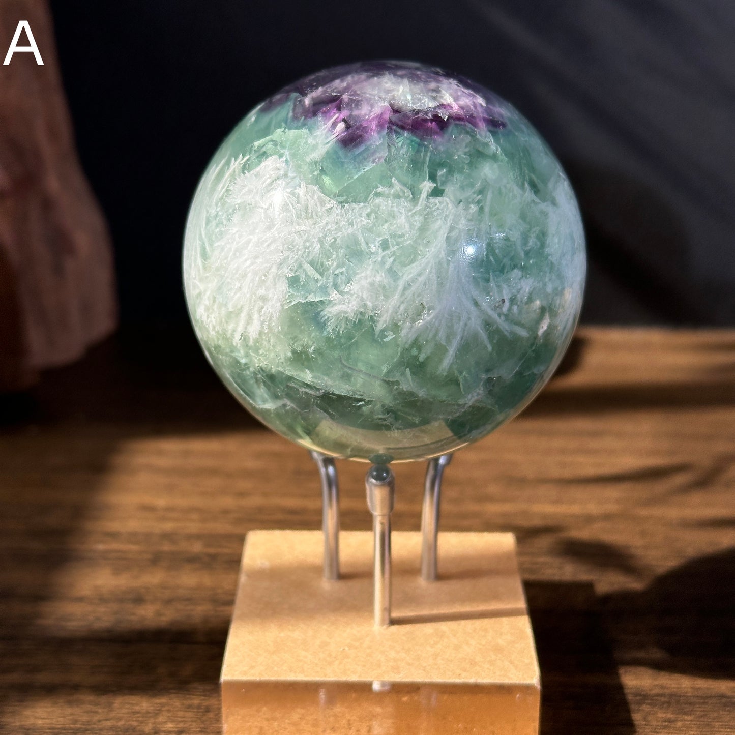 Natural Feather Fluorite Sphere Crystal Ball One of a Kind Display Stone