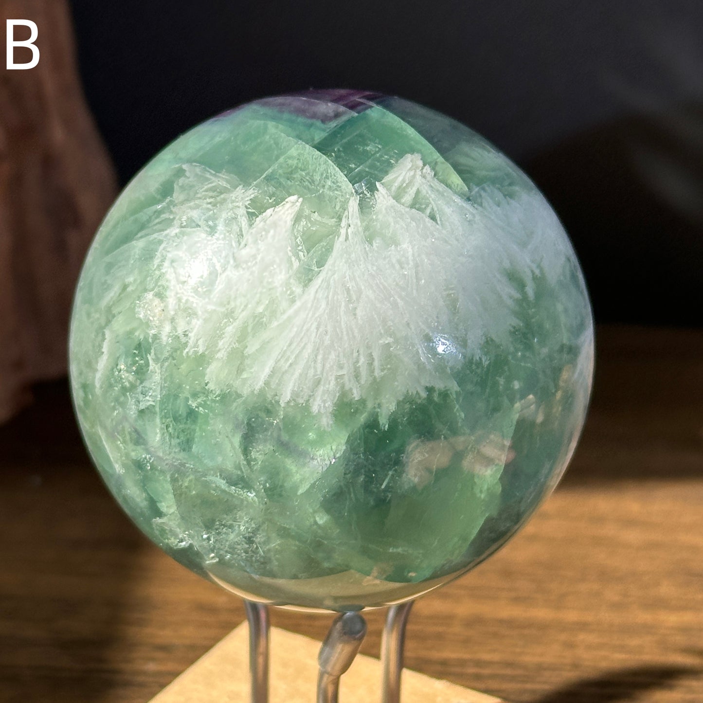 Natural Feather Fluorite Sphere Crystal Ball One of a Kind Display Stone