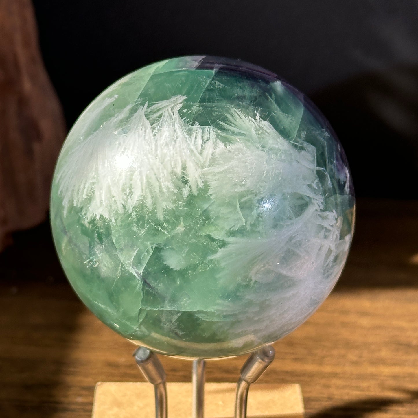 Natural Feather Fluorite Sphere Crystal Ball One of a Kind Display Stone