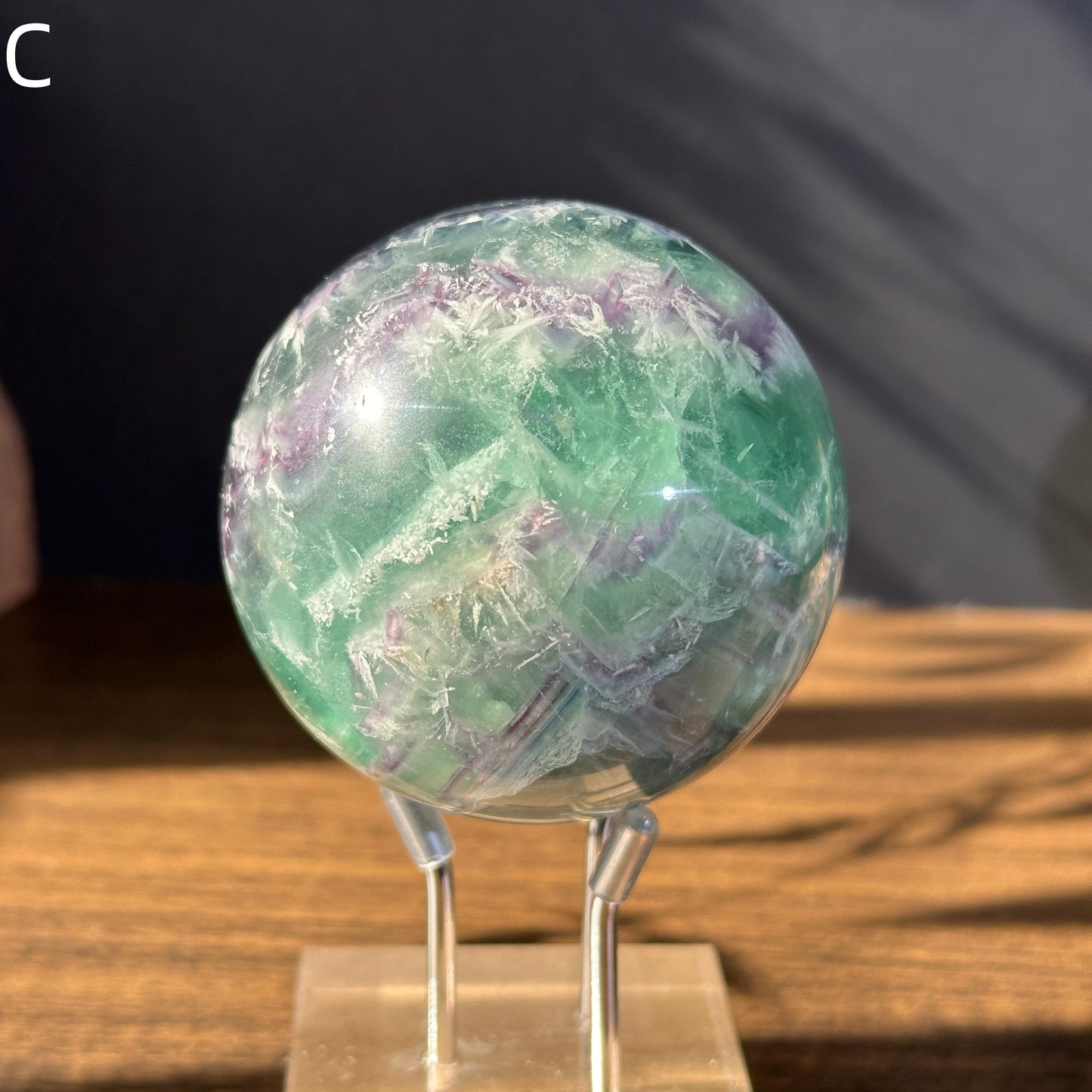 Natural Feather Fluorite Sphere Crystal Ball One of a Kind Display Stone