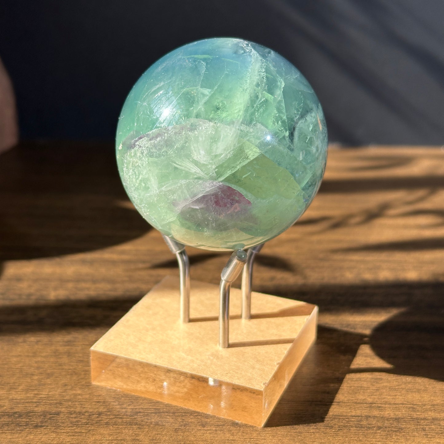 Natural Feather Fluorite Sphere Crystal Ball One of a Kind Display Stone