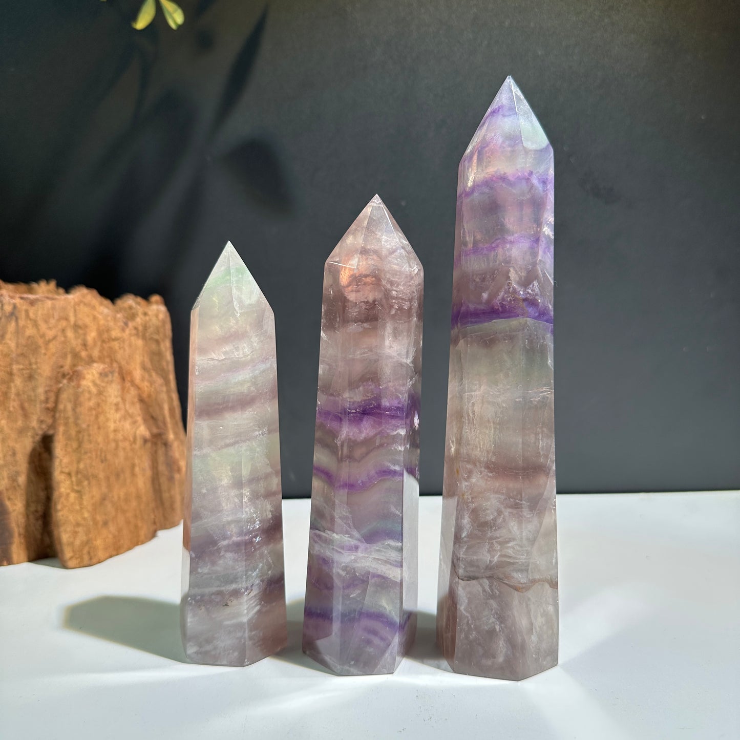 Natural Rainbow Fluorite Crystal Tower Point Polished Fluorite Pillar