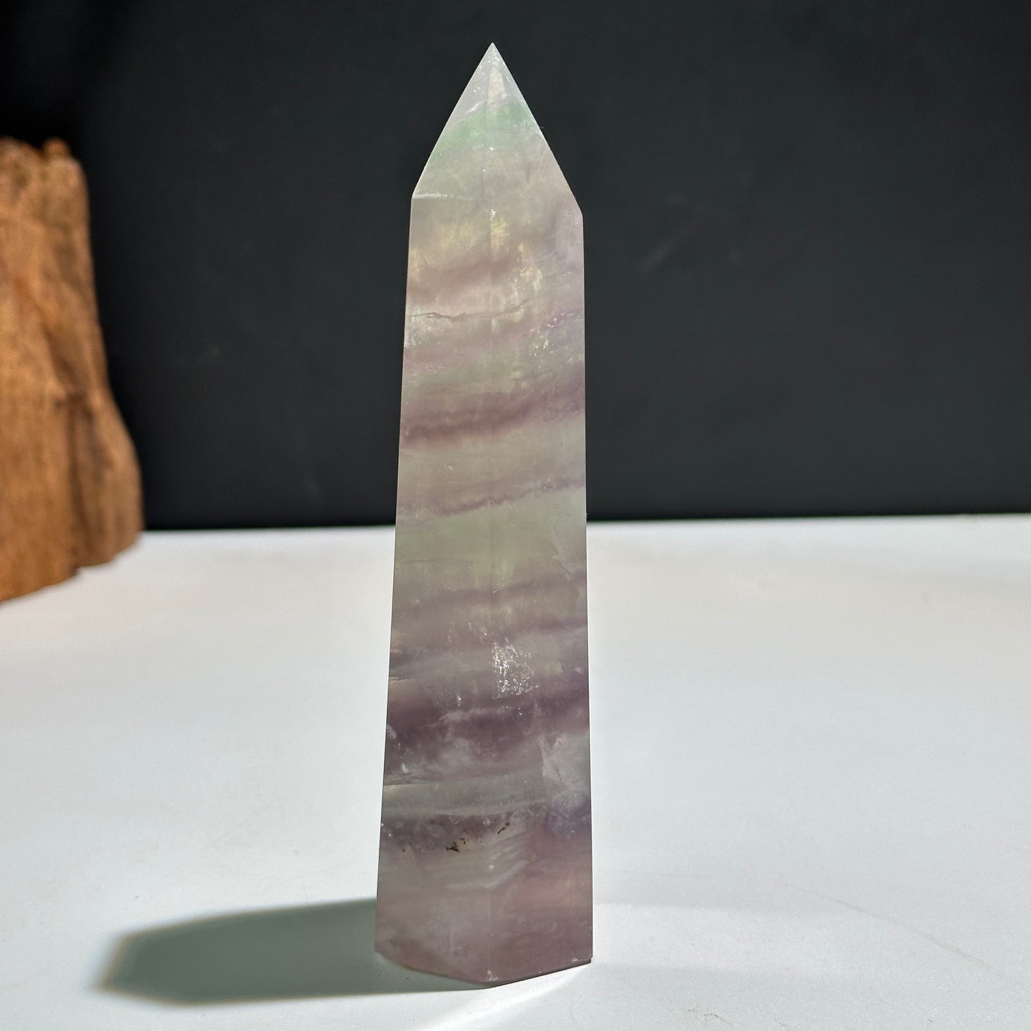 Natural Rainbow Fluorite Crystal Tower Point Polished Fluorite Pillar