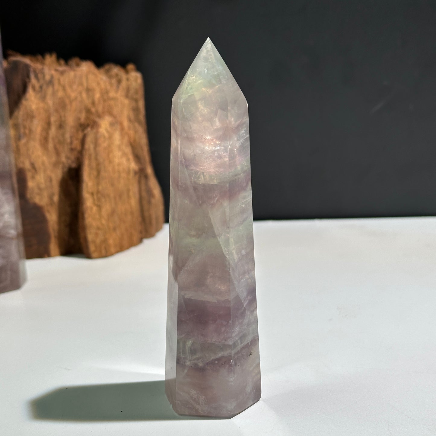 Natural Rainbow Fluorite Crystal Tower Point Polished Fluorite Pillar